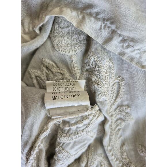 H Trend ITALY 100% Silk Taupe Embroidered Bell Sleeves BOHO CHIC Top - Picture 8 of 8